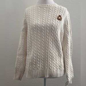 Lauren Ralph Lauren Sweater Womens Petite Small Cable Knit Embroidered Crest